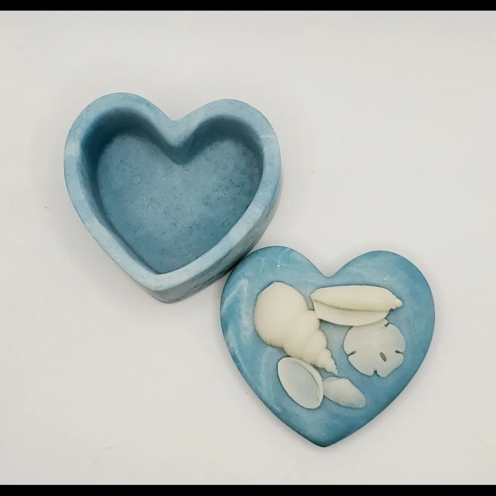 Vintage Heart-Shaped Trinket Box with Sea Shells on Lid